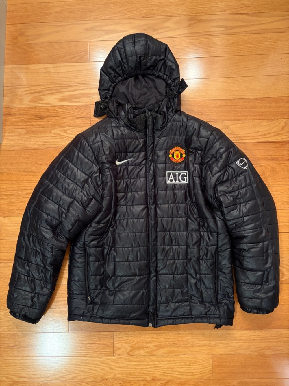 Nike x Manchester United Vintage Black Quilted Hooded Puffer Jacket Spring/Fall